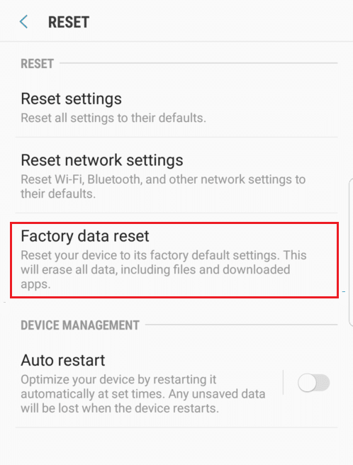 Tap on Factory Data Reset | How to Reset Samsung Phone without Password