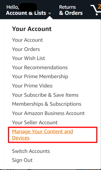 Choose Manage Content and Devices from the menu.