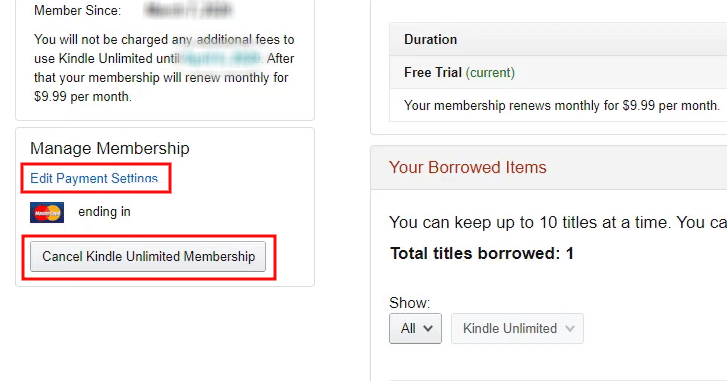 From the Manage Membership section, click on Edit Payment Settings or Cancel Kindle Unlimited Membership to manage the membership as per your wish | How to Manage Kindle Unlimited Subscription