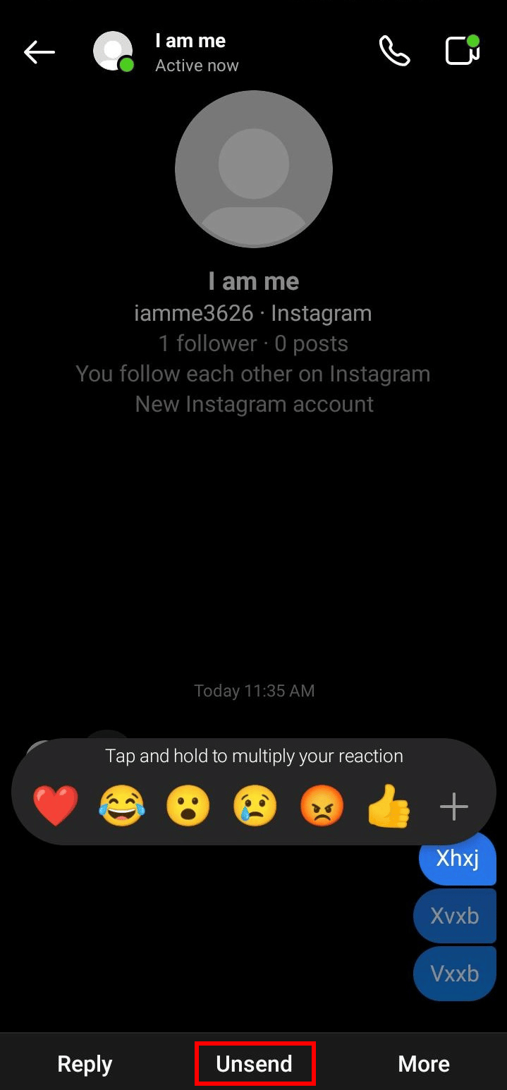 Tap on Unsend to unsend your Instagram message.