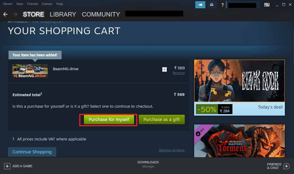 Click on Purchase for myself