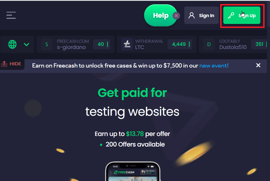 click sign up
