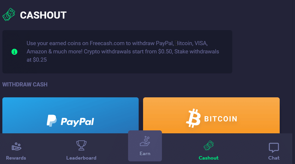 Cashout section