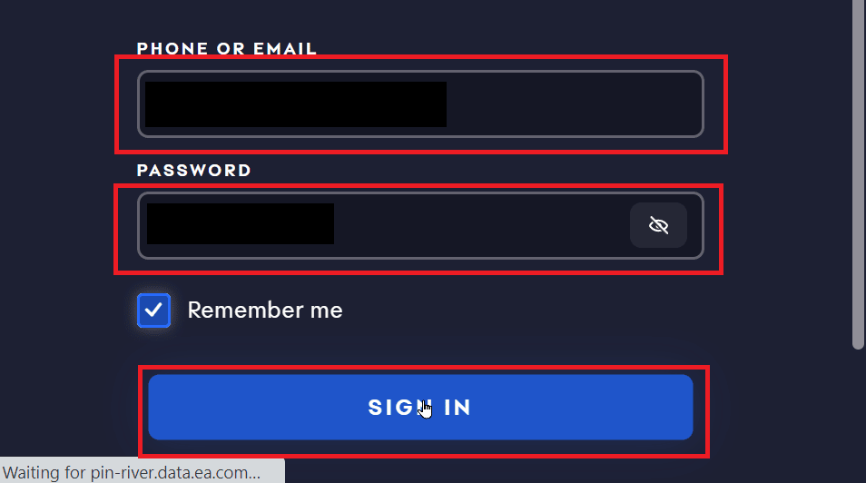 enter the details and click sign in