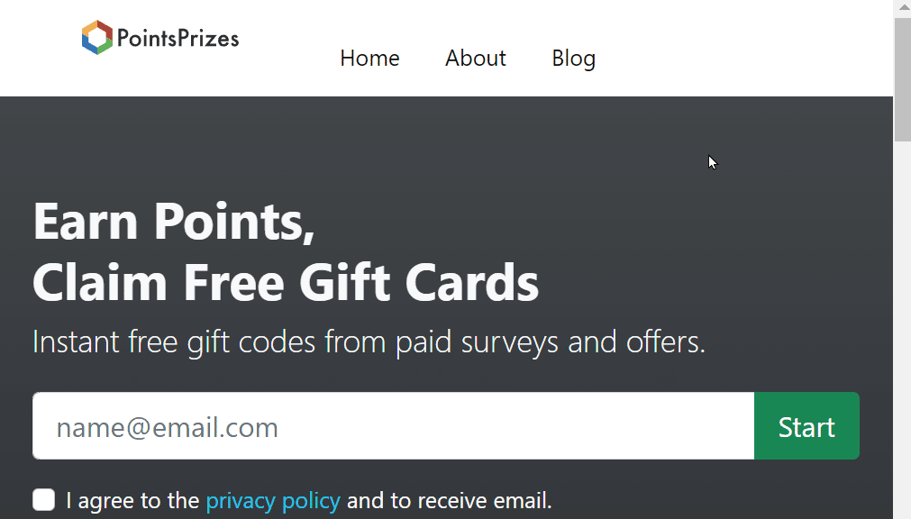 pointsprizes webpage