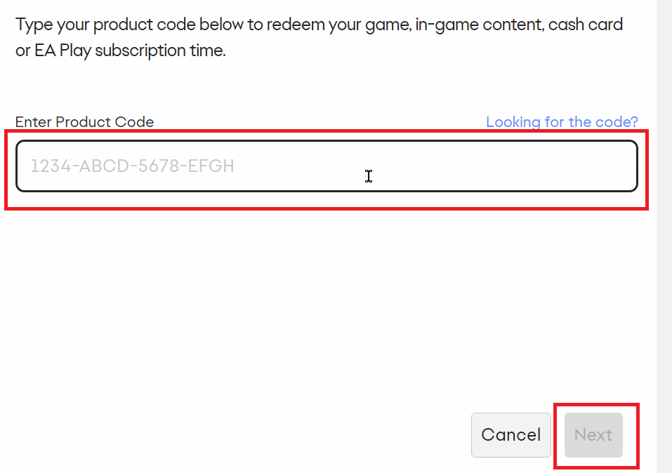 enter gift code and click next