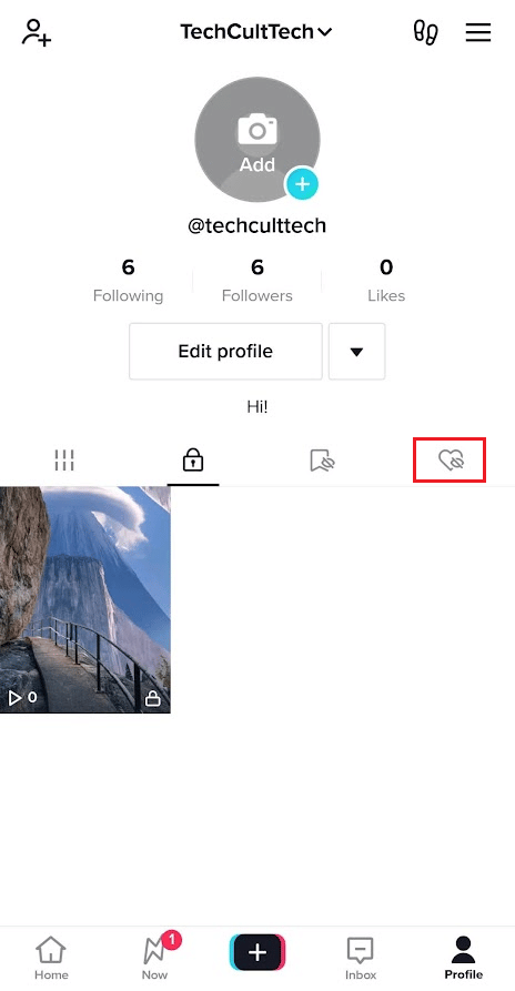 Likes tab on TikTok profile screen