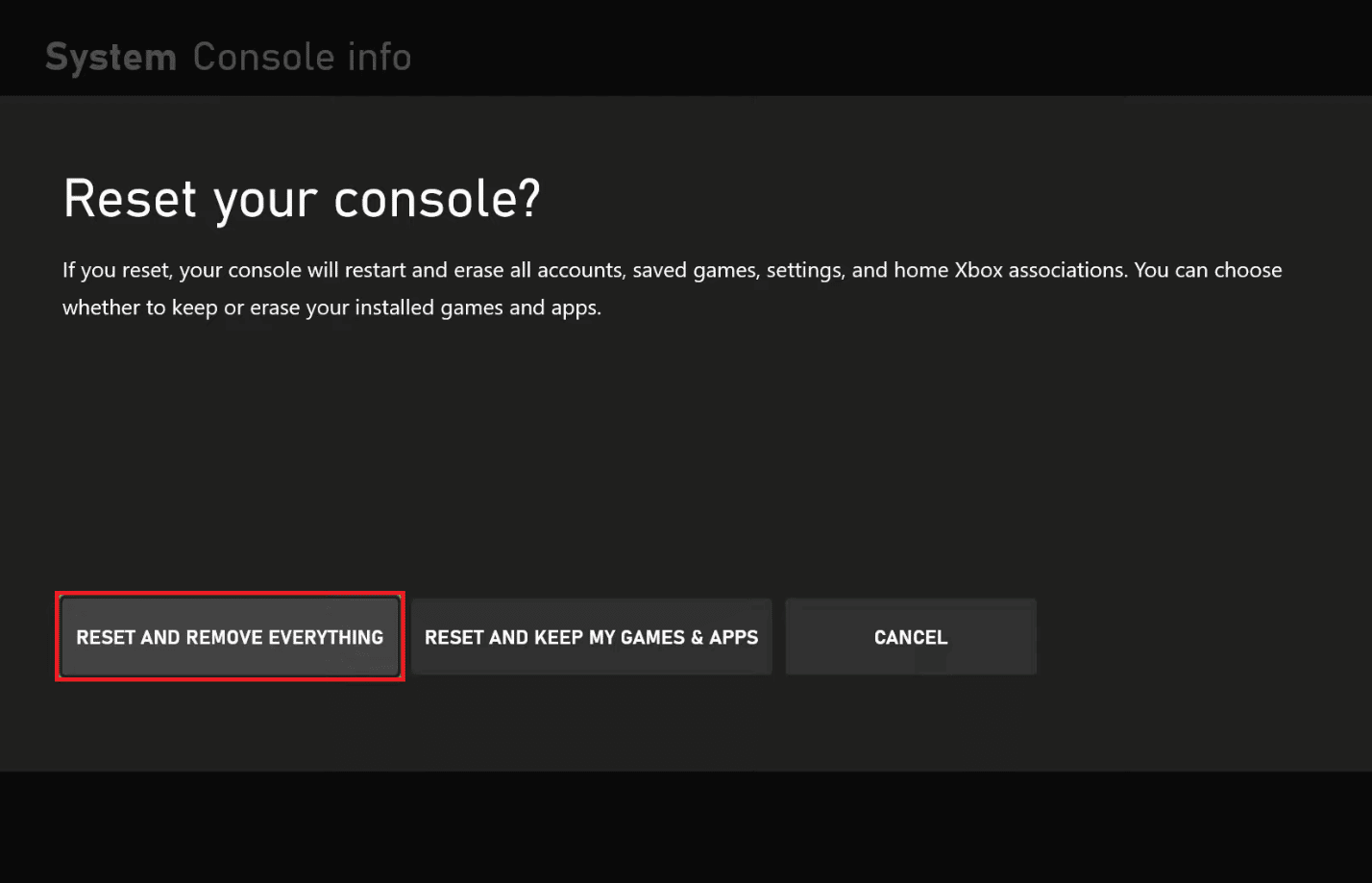 Select RESET AND REMOVE EVERYTHING. Fix Xbox One Error 0x807a1007