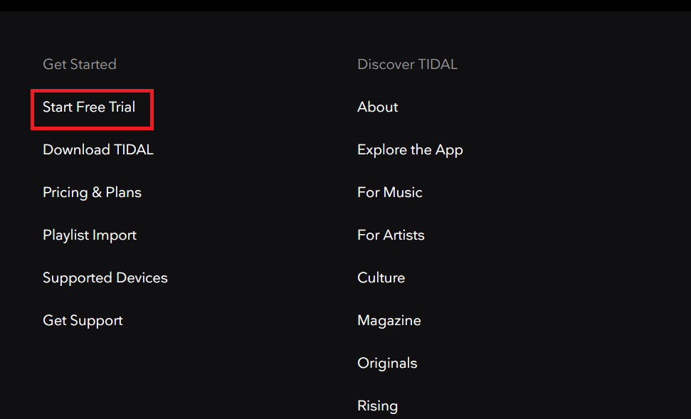 Click on the Start Free Trial option in the Get Started section