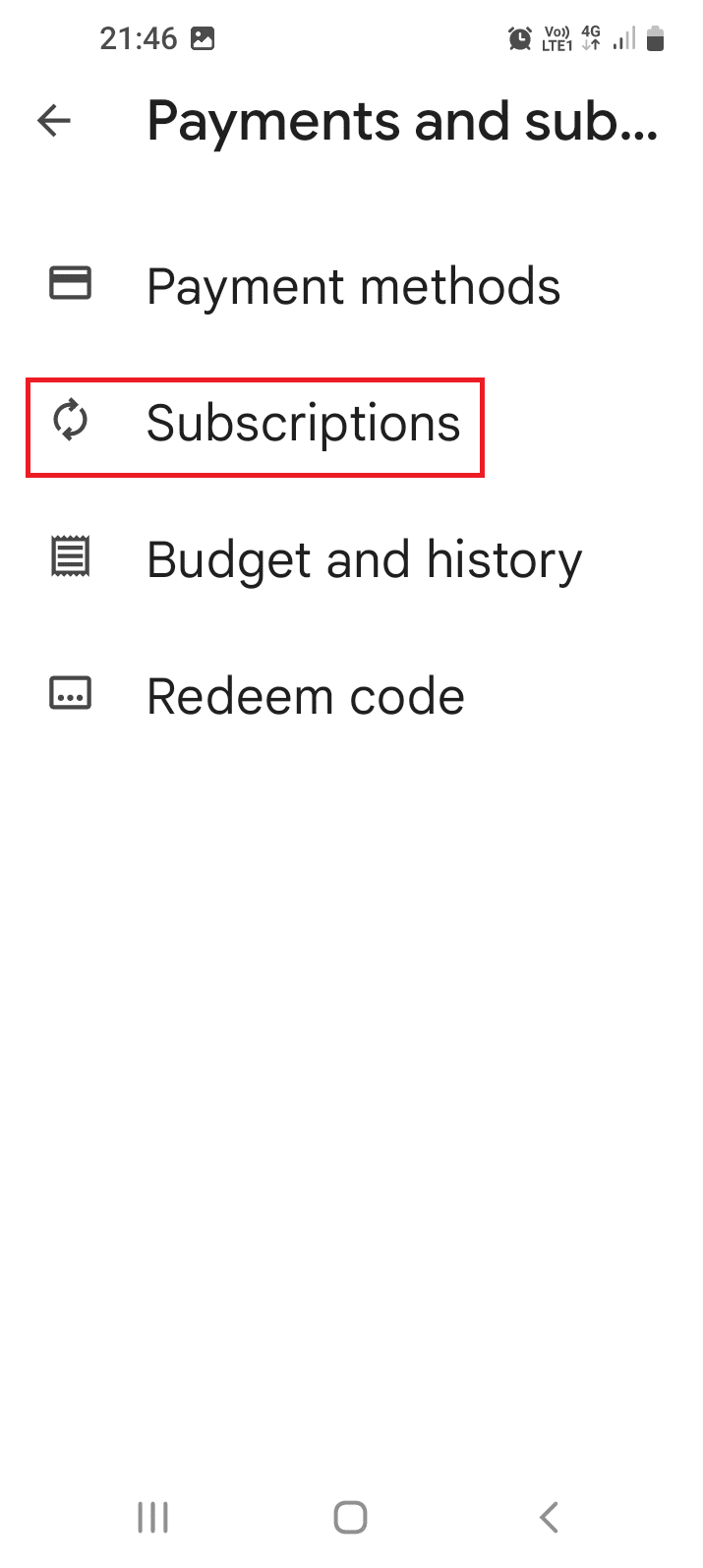 Tap on the Subscriptions option
