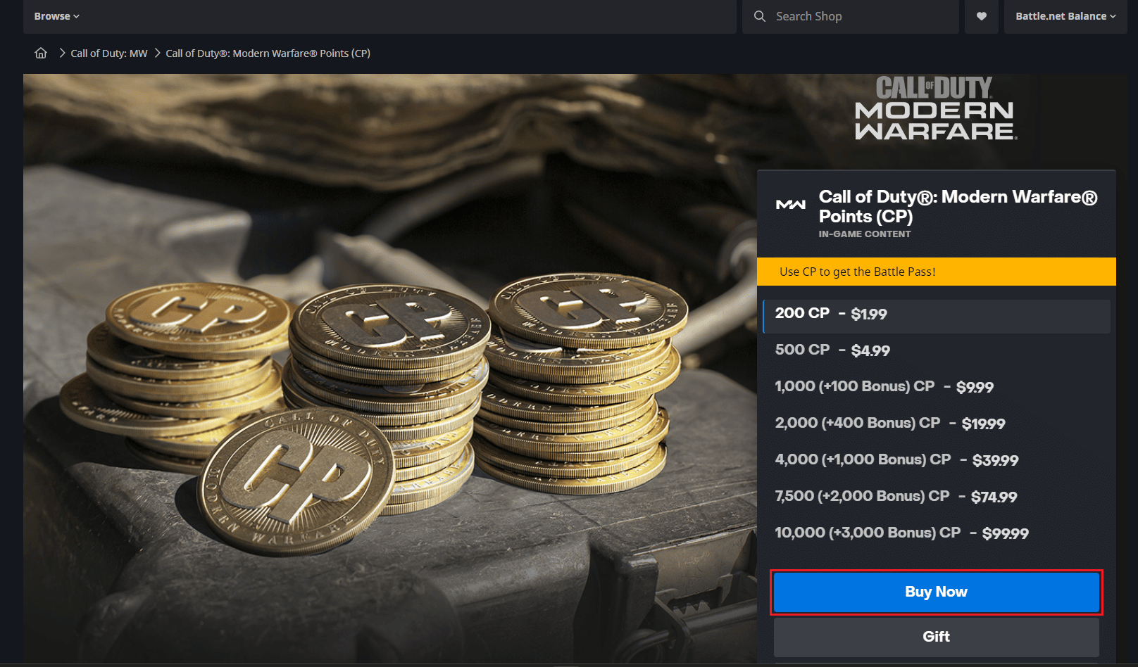 buy cod points from battle.net page