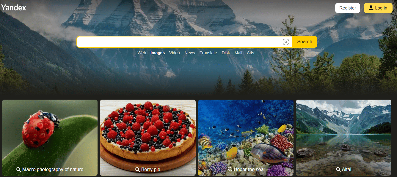 Official website of Yandex Image Search