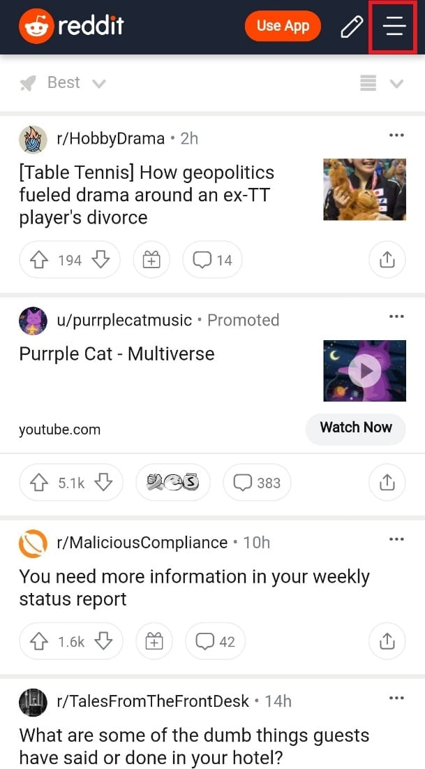 Tap on the hamburger icon