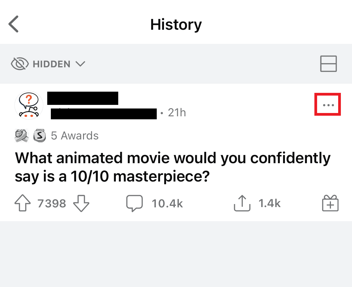 tap on the three-dotted icon on the post | How to Unhide Posts on Reddit on Android