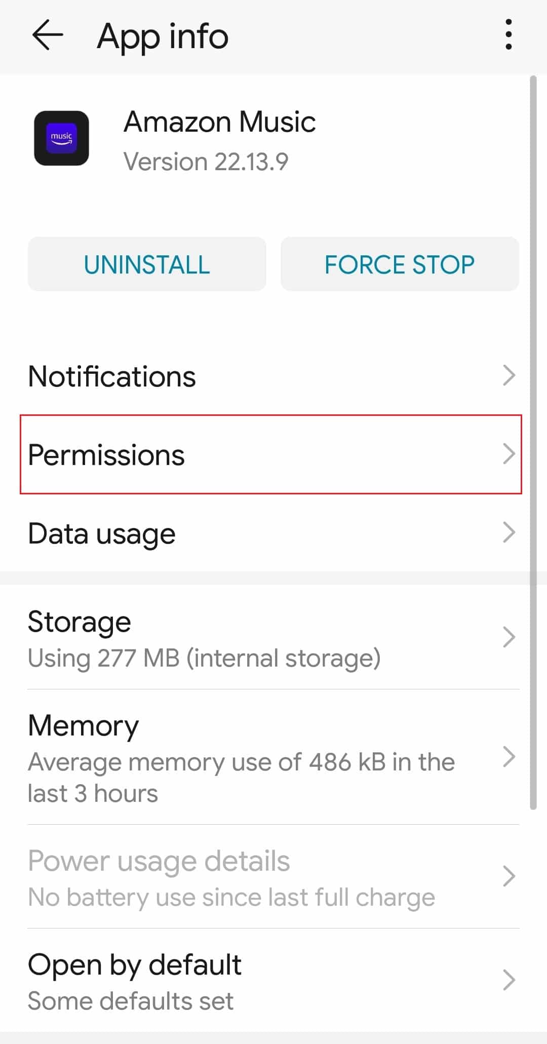 tap on Permissions. Fix Amazon Music Not Downloading Error 200