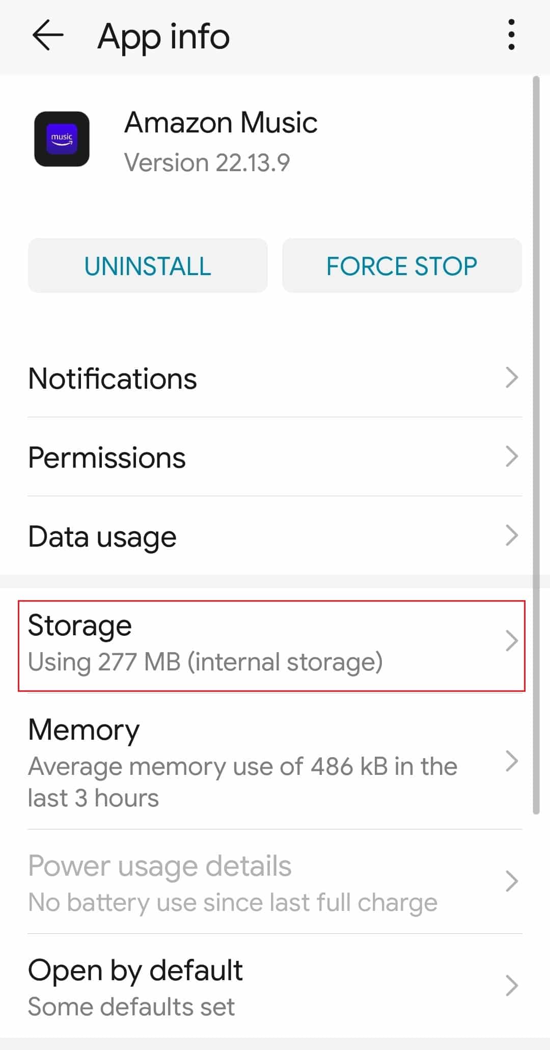 tap on Storage option. Fix Amazon Music Not Downloading Error 200