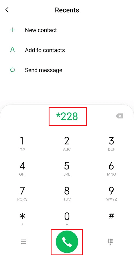 When you are in your local calling area, dial (star)228 on the dialer keypad and tap on the call icon | How to Update Cell Towers on MetroPCS