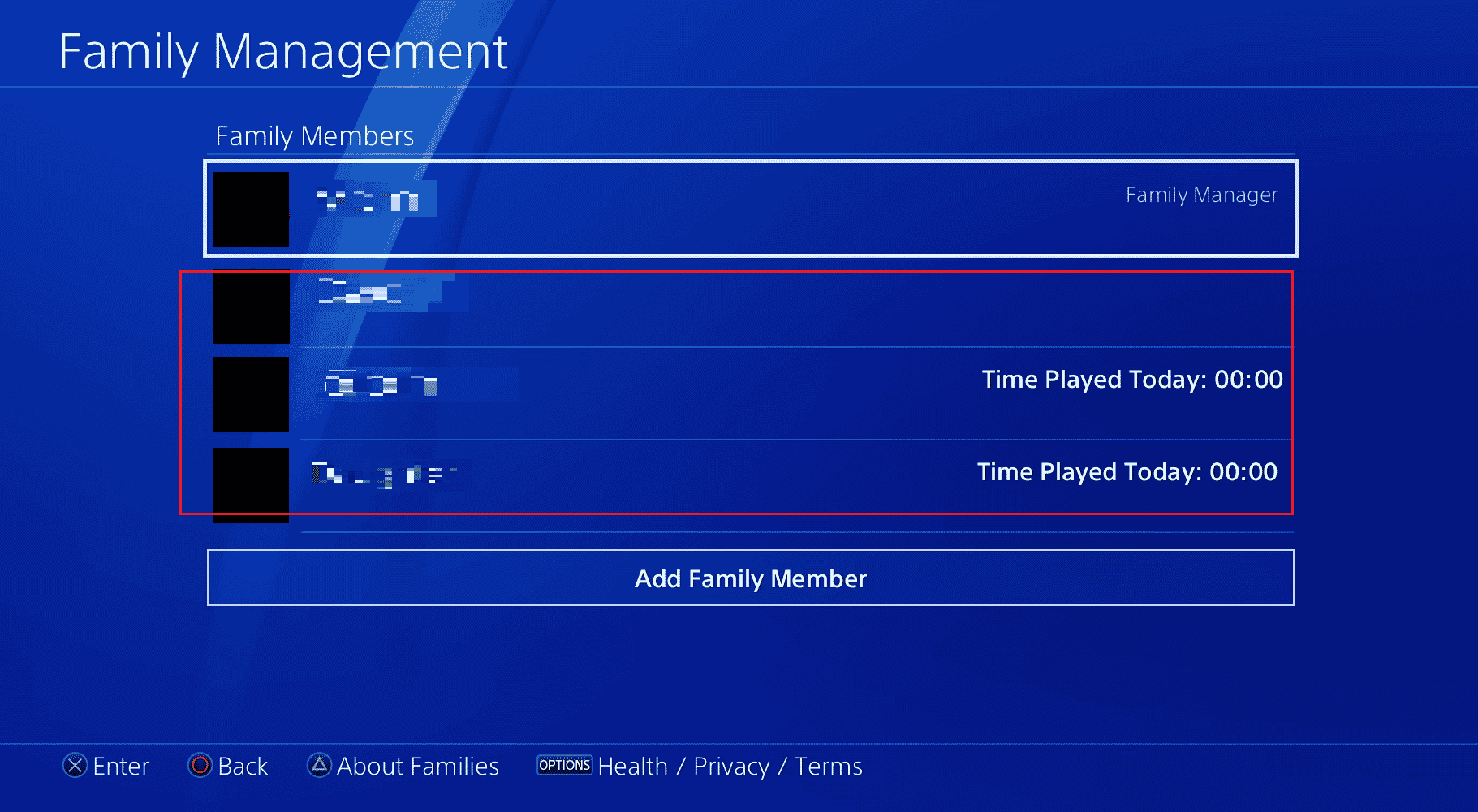 Choose the desired family account to manage it and adjust the settings | change your child's account to a parent account on PS4