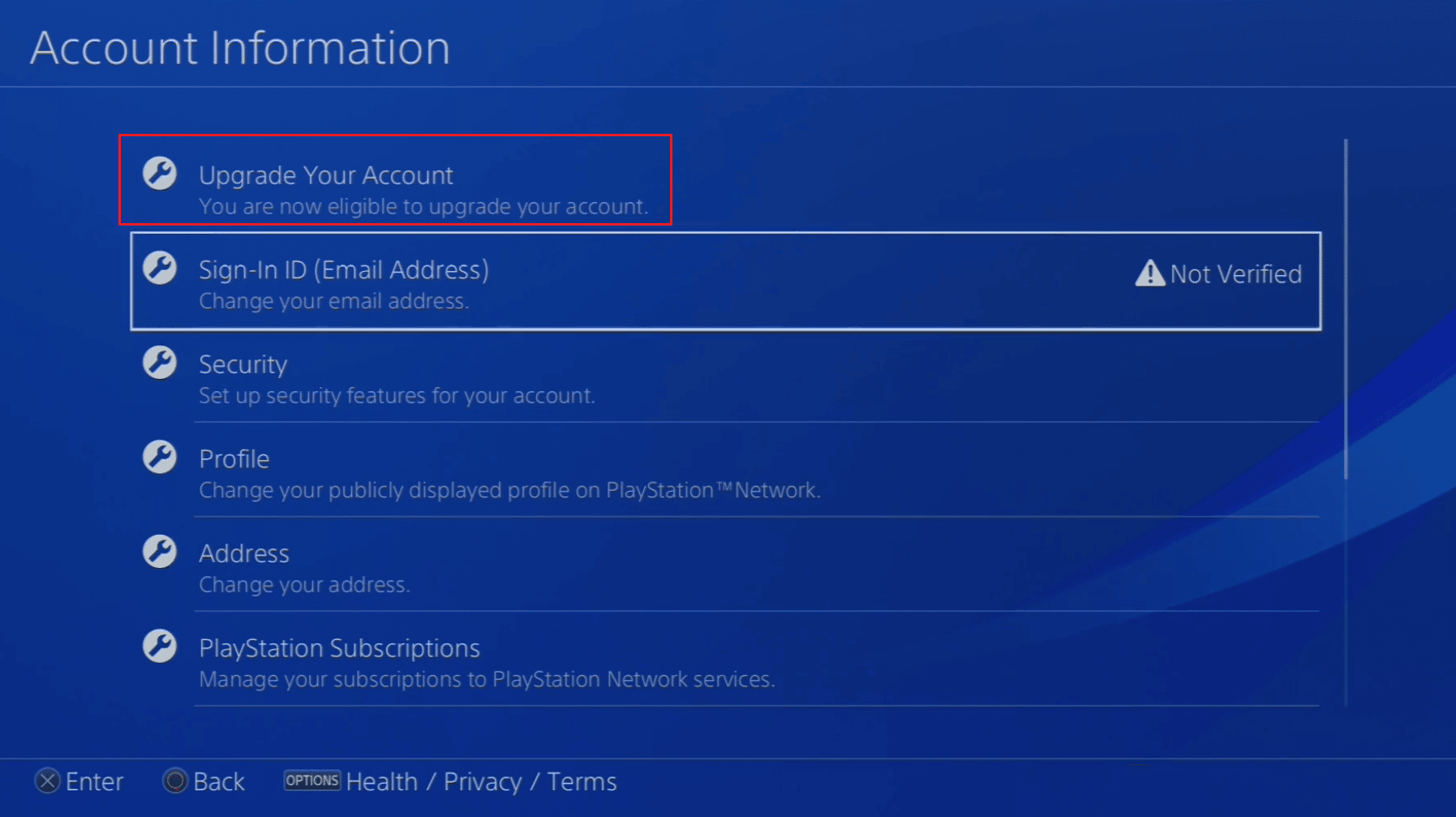 select Upgrade Your Account | How to Remove a Family Member on PS4 | change your child's account to a parent account on PS4