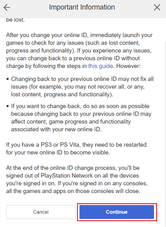 Click on I Accept - Continue from the Important Information prompt | change your child's account to a parent account on PS4