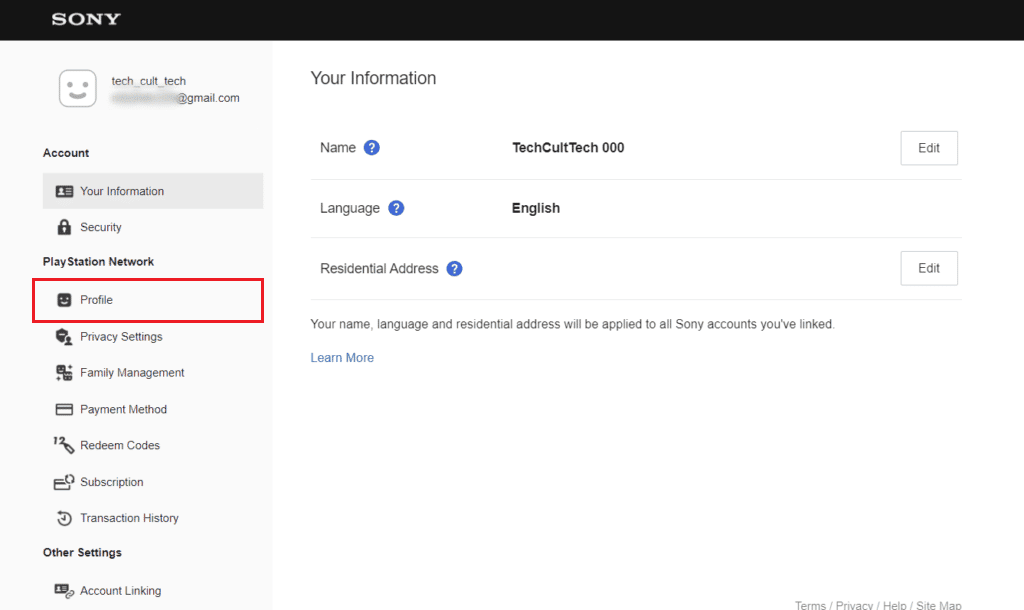 Click on the Profile tab from the left pane | change your child's account to a parent account on PS4