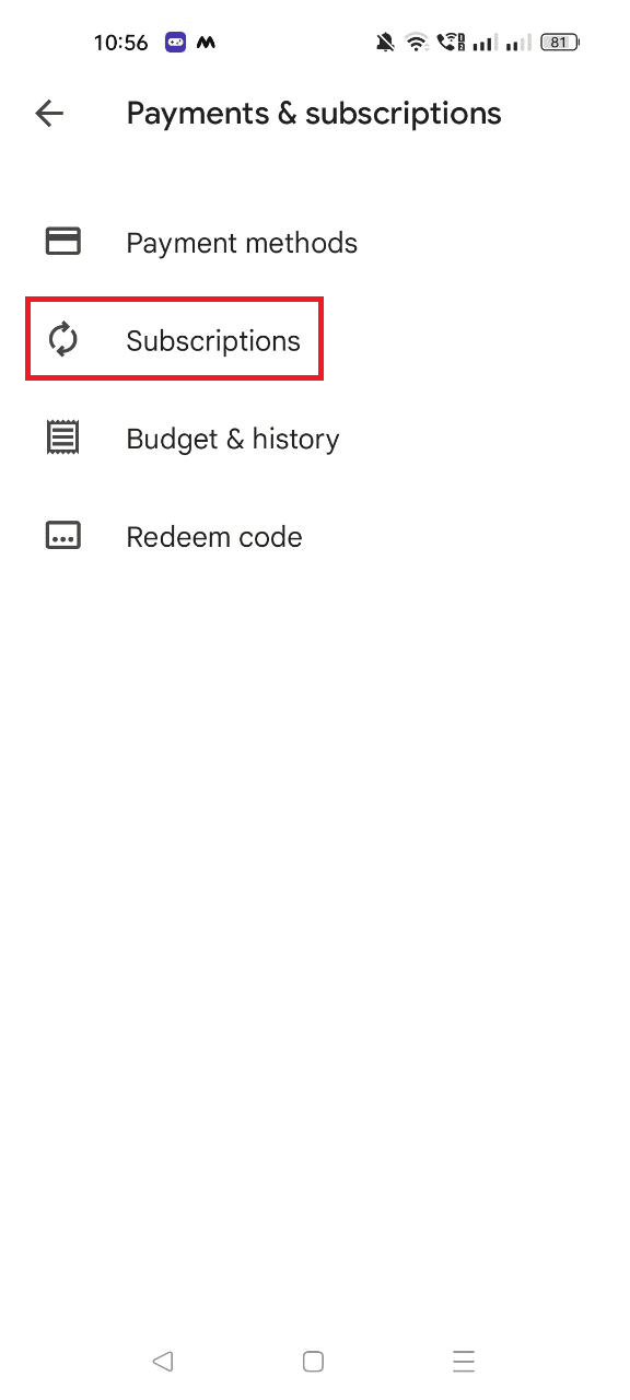 Tap on Subscriptions