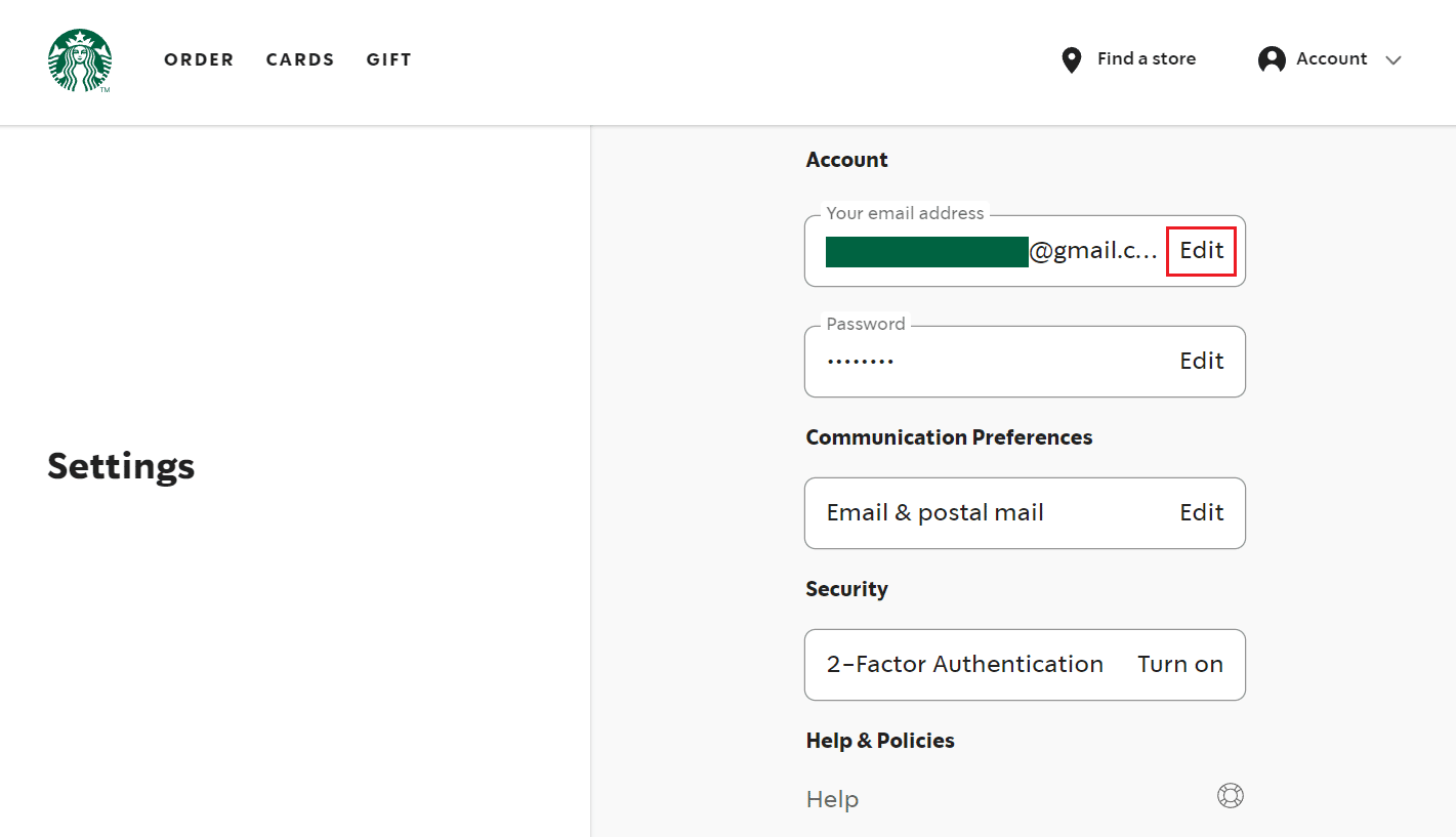 From here, click on Edit next to your email address and change to the desired one | order Starbucks to the wrong store