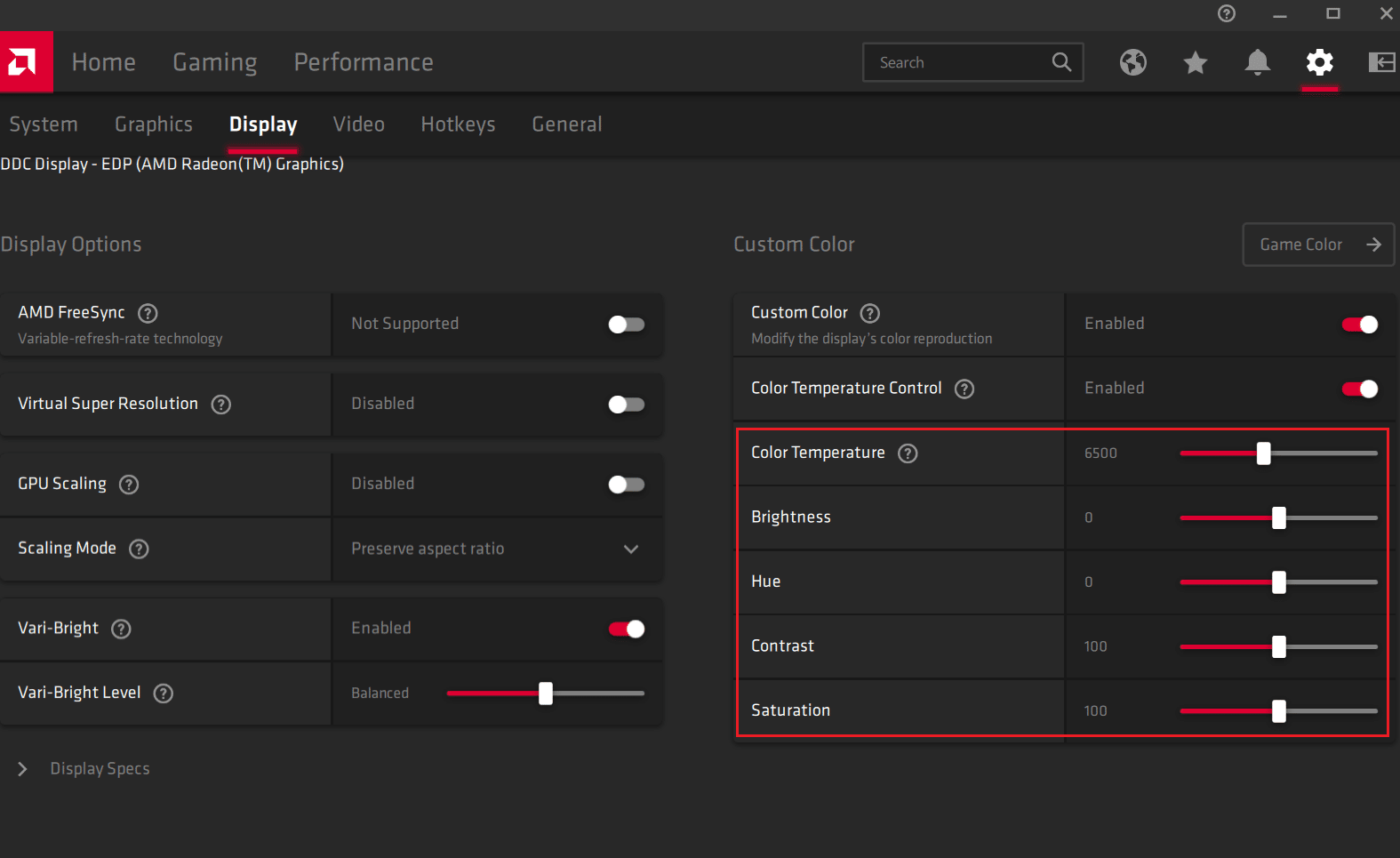 Adjust the sliders for Color Temperature, Brightness, Hue, Contrast, and Saturation | increase vibrance in Valorant