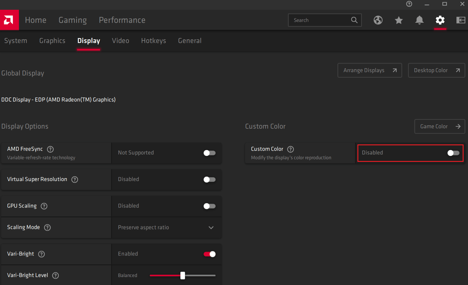 Enable the toggle for the Custom Color option from the right side of the screen | How to Use Digital Vibrance in Valorant