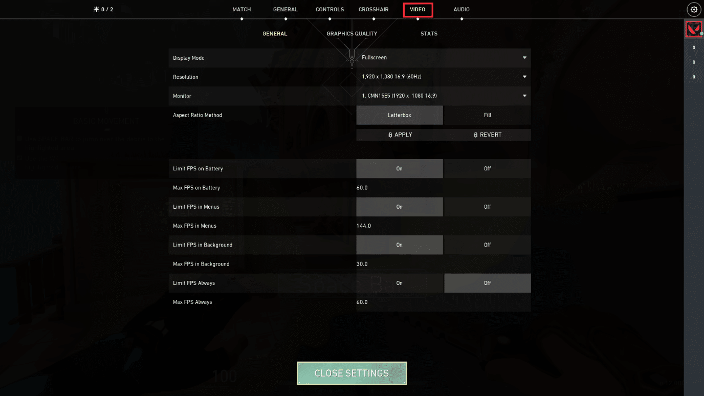 Open Settings page. Select the Video tab from the top menu bar | How to Use Digital Vibrance in Valorant