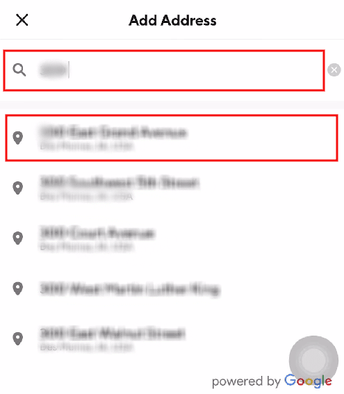 Search for the new address in the search bar and tap on the desired result