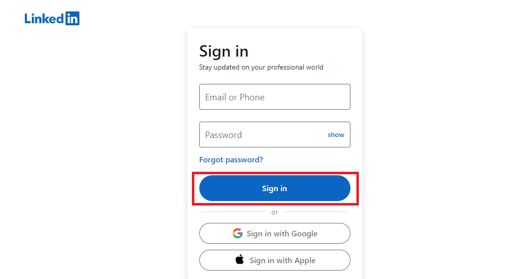 Sign in to your LinkedIn profile page