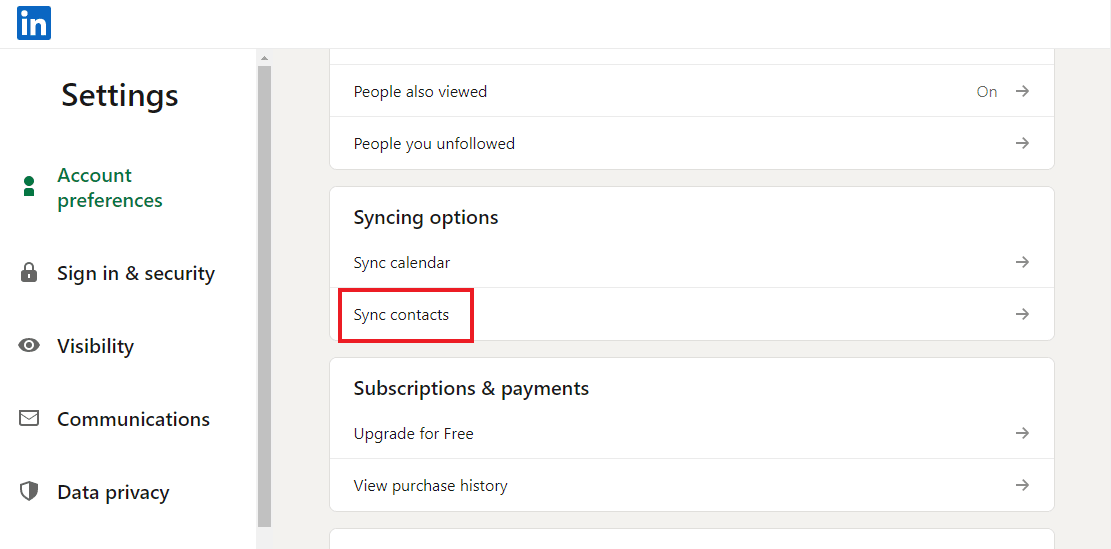 Allow LinkedIn to Sync contacts