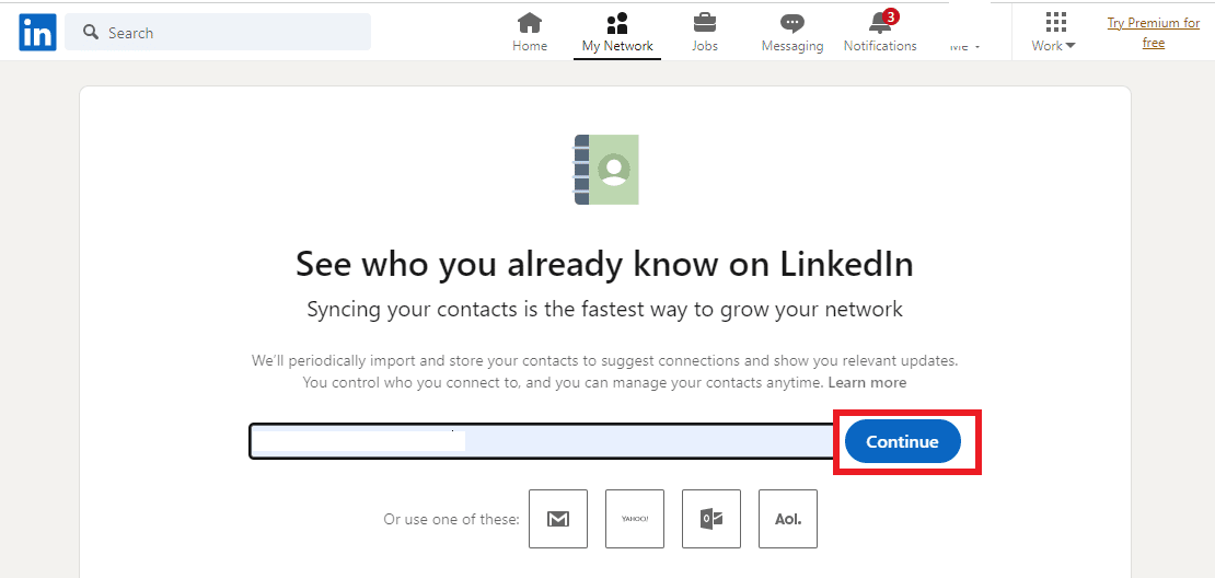 Enter email and click Continue