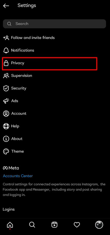 Select Privacy under Settings | Can You Hide Who You Follow on Instagram?
