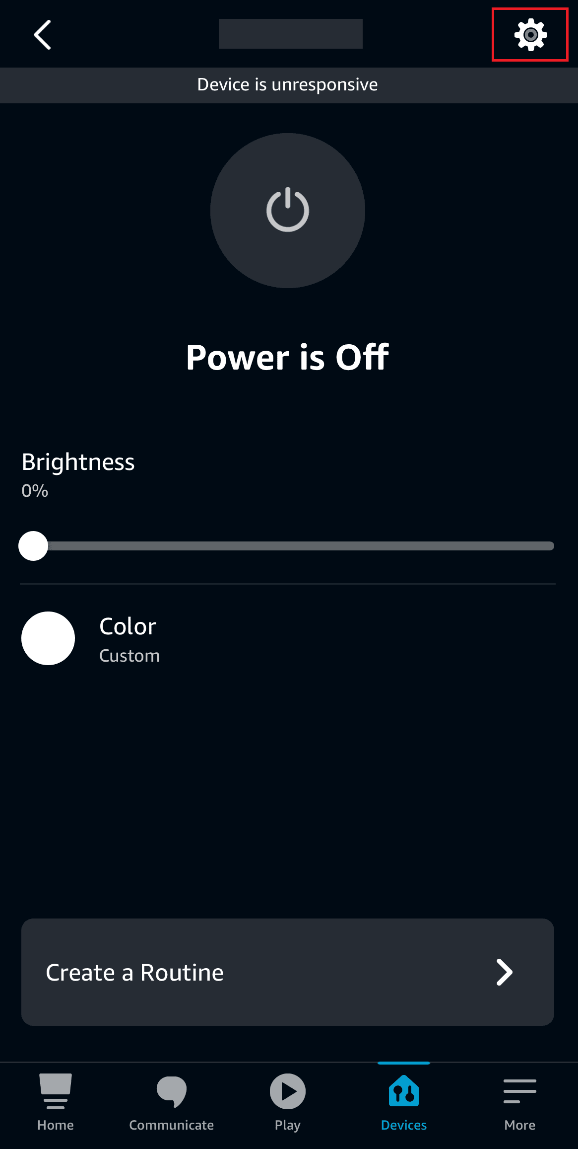Tap on the desired device - Settings gear icon