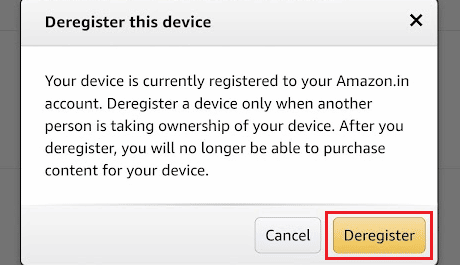 From the ensuing popup, tap on Deregister