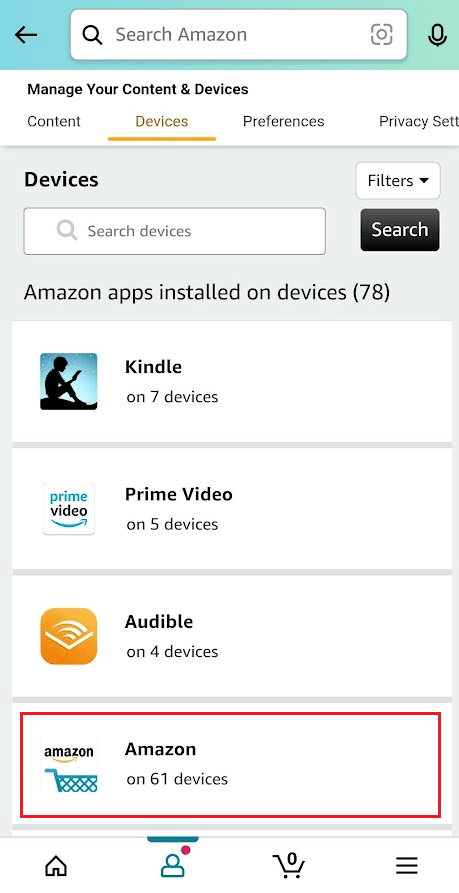 Tap on Amazon from the list to see all the registered devices