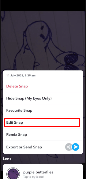 Tap on the Edit Snap option, under the drop-down menu | How to Remove Instagram Filter from Photo