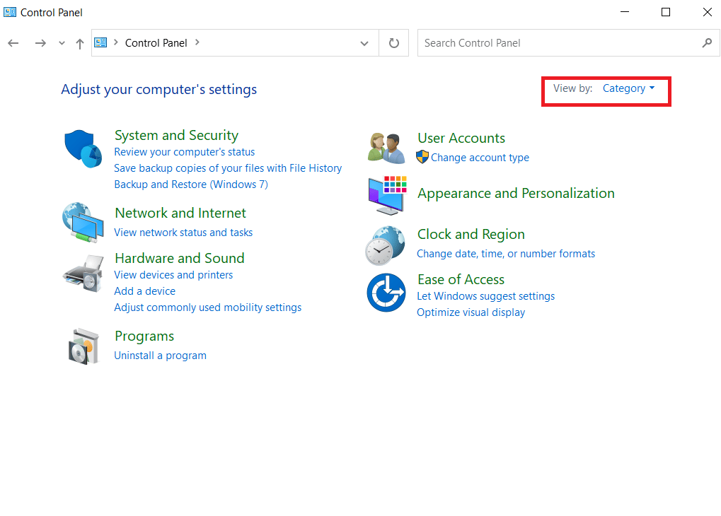 Set the View by mode to Category. Fix YouTube Error 400 in Google Chrome