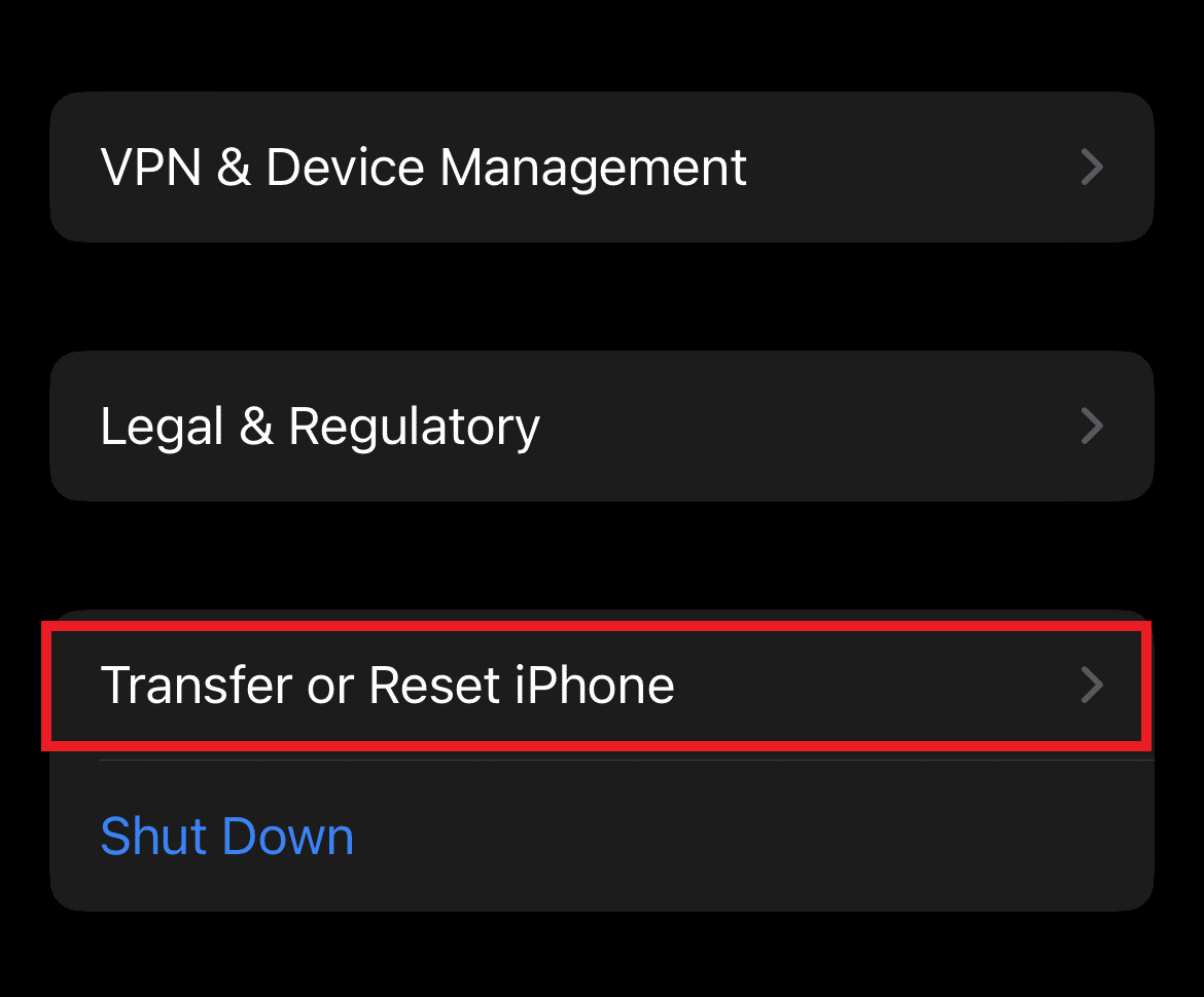 Tap on Transfer or Reset iPhone
