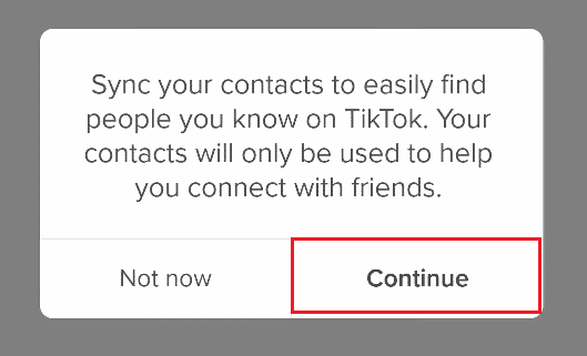 Tap on Continue to sync your phone contacts
