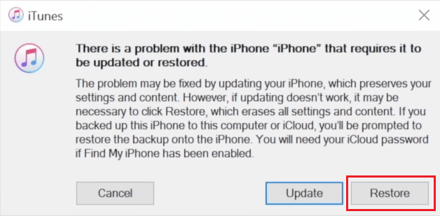 click on the Restore option from the popup on iTunes | 
