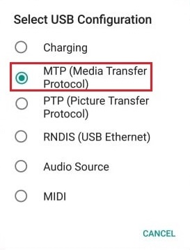 select usb configuration android