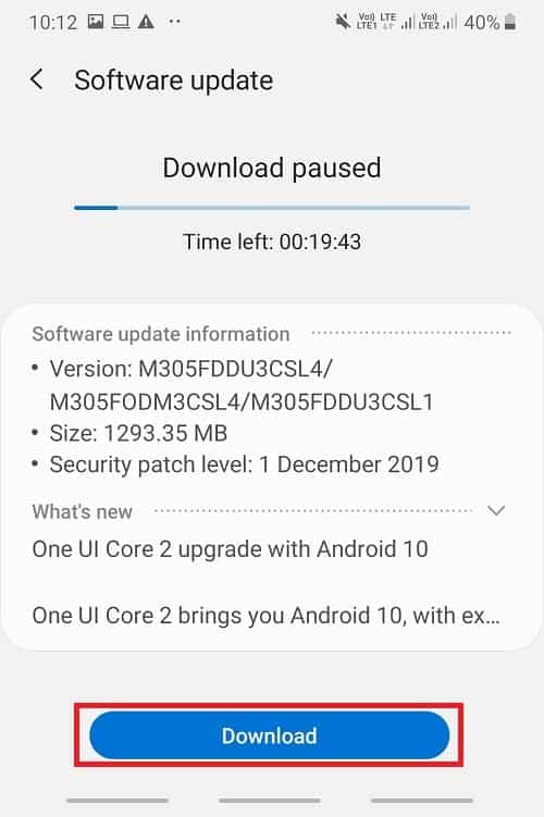 tap on the Download update button