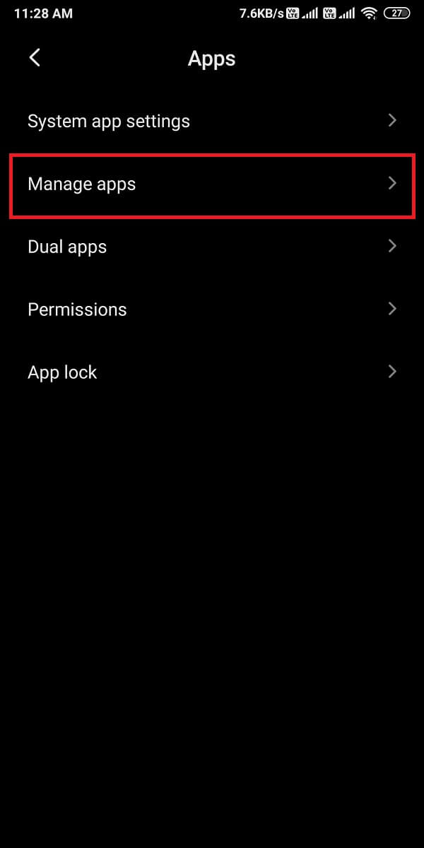 Go to ‘Manage apps’. | 