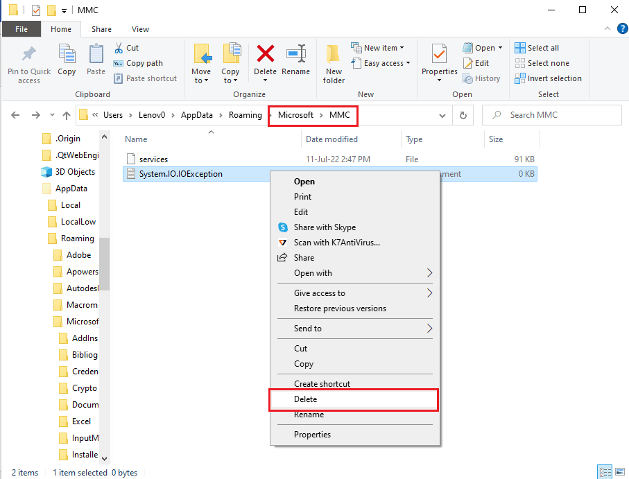 Right click on the wsus file and click on the Delete option