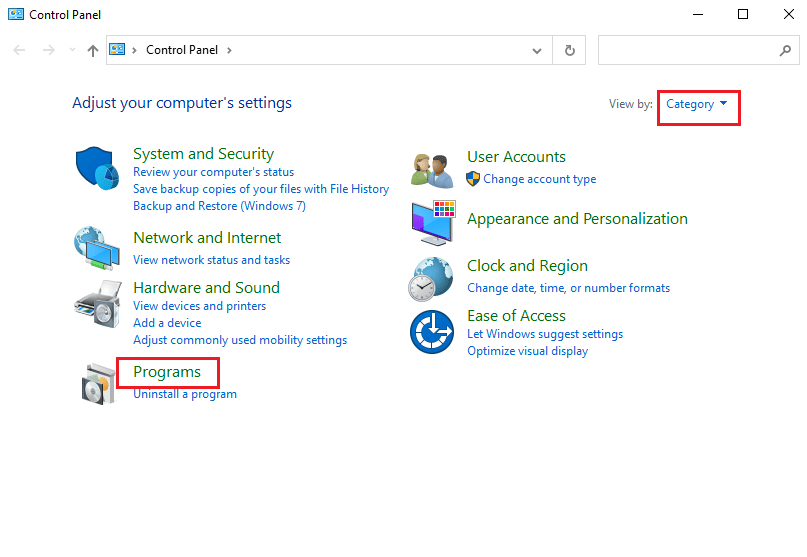 click on the Programs option