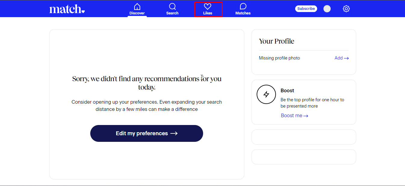 Click on the Likes option present at the top navbar and then click on the You Likes option to access the list of users you have liked.