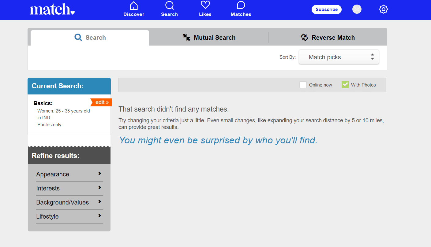 Match Search page | What Happens When You Block Someone on Match?